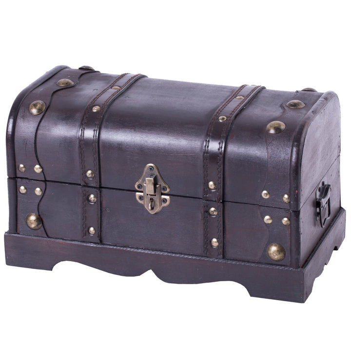 Small Wooden Pirate Treasure Chest 12 Inch Decorative Storage with Padlock Image 1