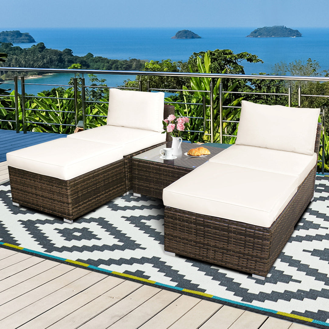 Gymax 5PCS Outdoor Furniture Set Patio Rattan Armless Chair and Ottoman w/ Cushion Image 1