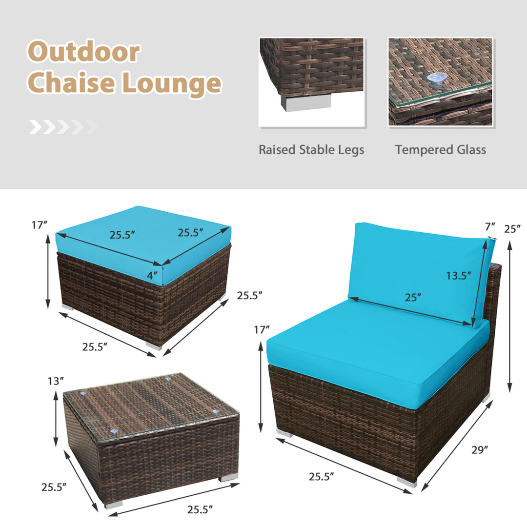 5PCS Outdoor Patio Furniture Set w/ Coffee Table Ottoman Turquoise Cushion Image 2