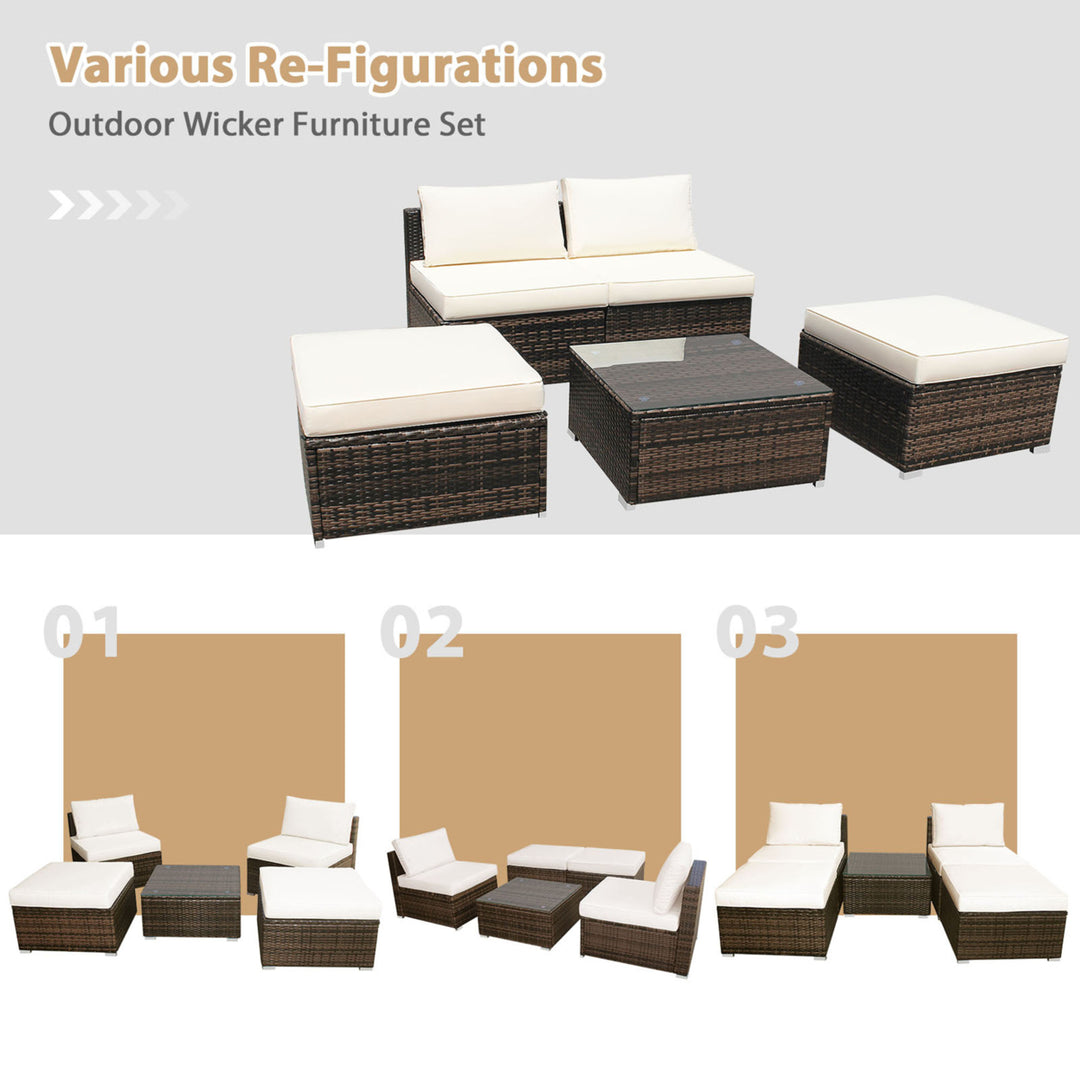 Gymax 5PCS Outdoor Furniture Set Patio Rattan Armless Chair and Ottoman w/ Cushion Image 4