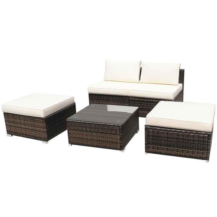 Gymax 5PCS Outdoor Furniture Set Patio Rattan Armless Chair and Ottoman w/ Cushion Image 7