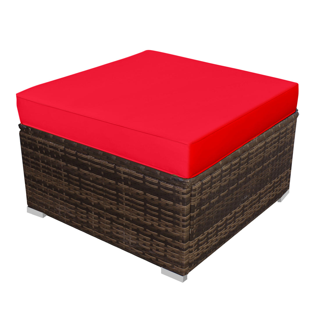 5PCS Outdoor Patio Furniture Set w/ Coffee Table Ottoman Red Cushion Image 9