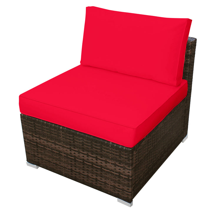 5PCS Outdoor Patio Furniture Set w/ Coffee Table Ottoman Red Cushion Image 10