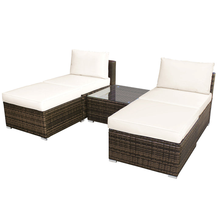 Gymax 5PCS Outdoor Furniture Set Patio Rattan Armless Chair and Ottoman w/ Cushion Image 8