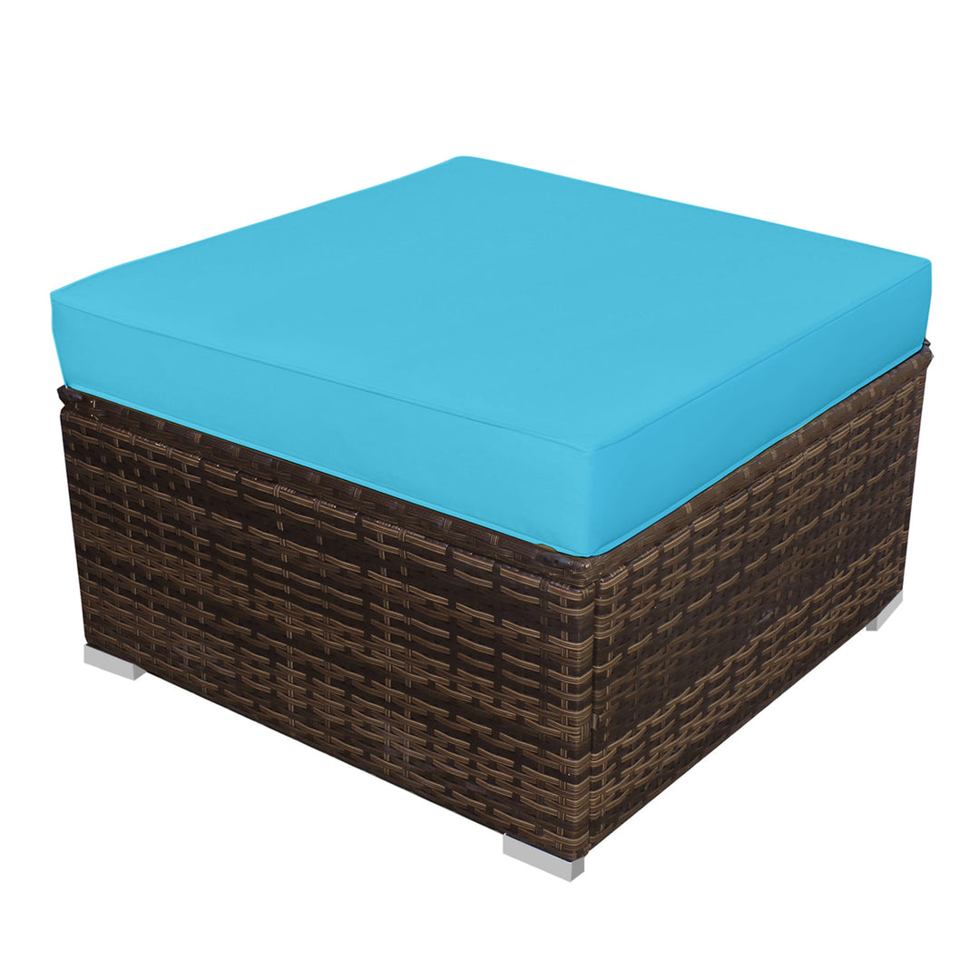 5PCS Outdoor Patio Furniture Set w/ Coffee Table Ottoman Turquoise Cushion Image 9