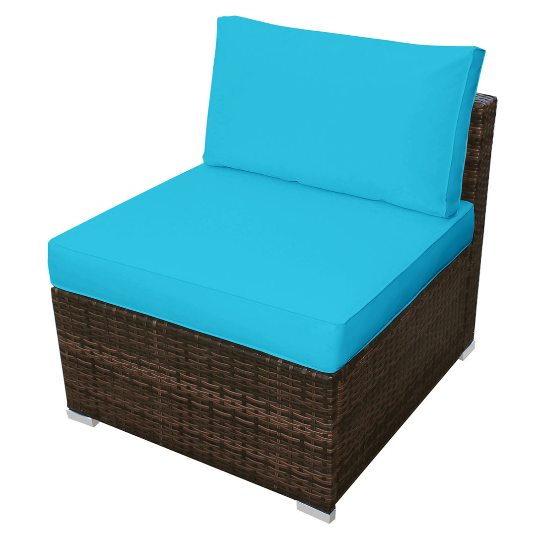 5PCS Outdoor Patio Furniture Set w/ Coffee Table Ottoman Turquoise Cushion Image 10