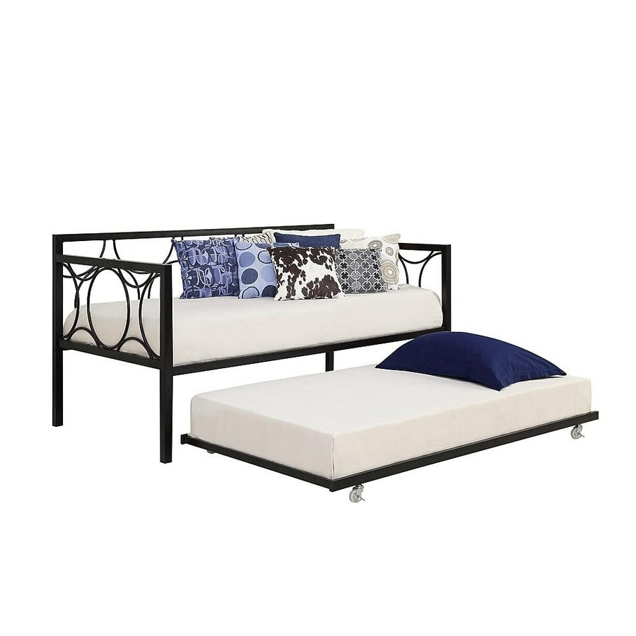 Universal Daybed Trundle Metal Frame Rolling Away Pull Out Twin Size Guest Bed Image 1