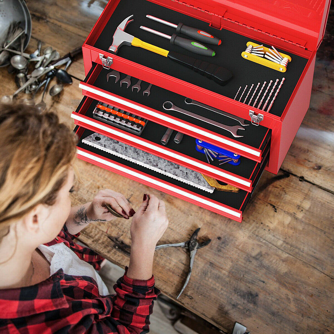 Portable Tool Chest Box Storage Cabinet Garage Mechanic Organizer 3 Drawers Red Image 5