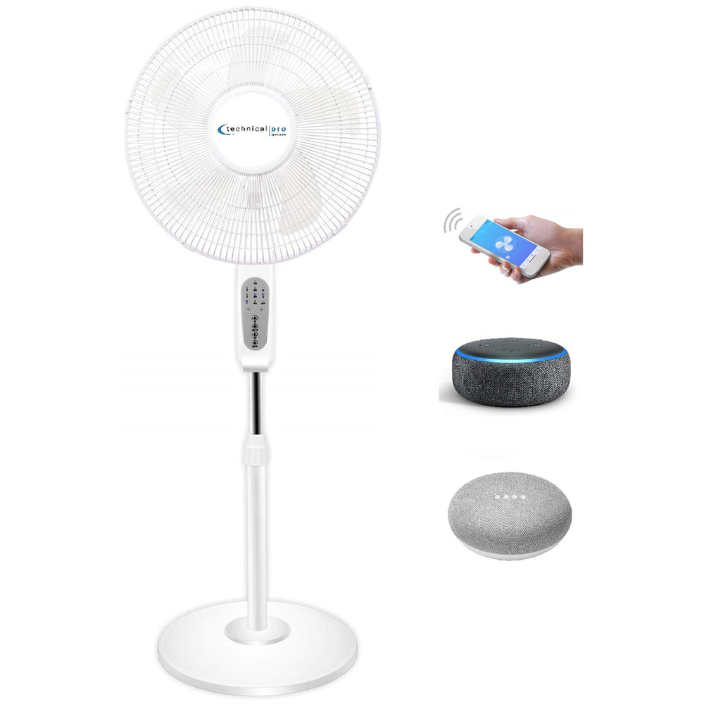 Technical Pro 16 Inch WIFI Standing Fan Oscillating Black White Alexa Google Image 2