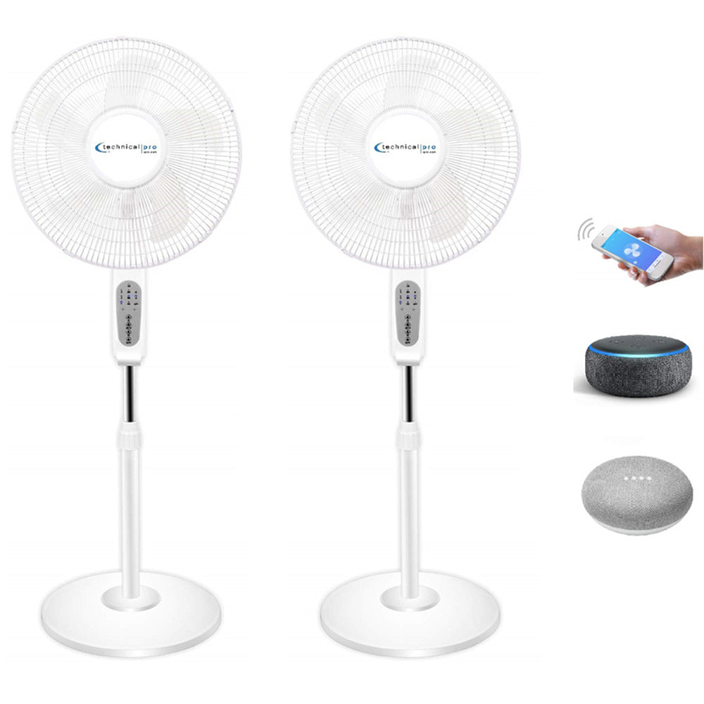 Technical Pro 16 Inch WIFI Standing Fan Oscillating Black White Alexa Google Image 1