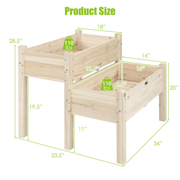 2 Tier Wooden Raised Garden Bed Elevated Planter Box w/Legs Drain Holes Image 2