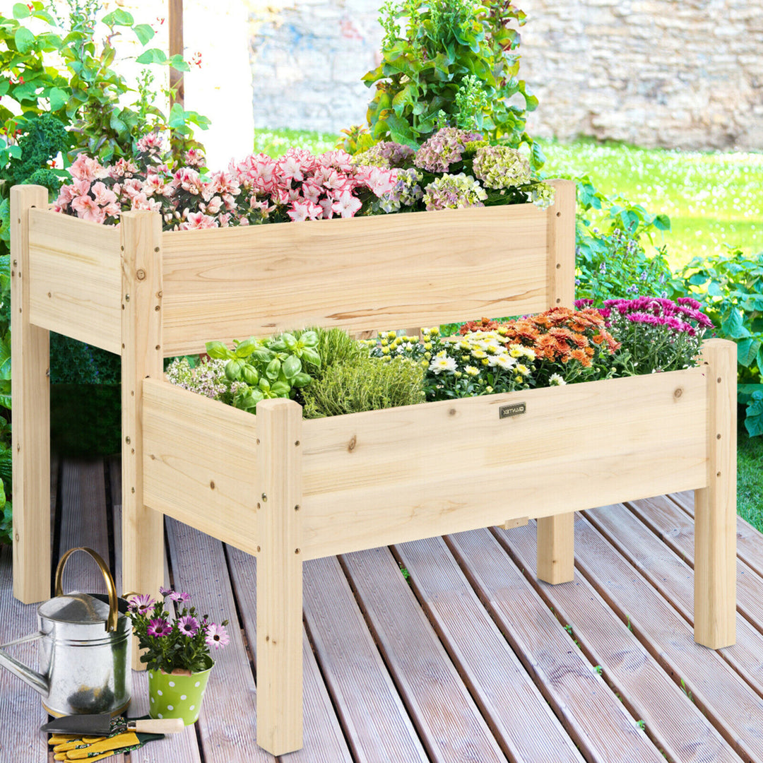 2 Tier Wooden Raised Garden Bed Elevated Planter Box w/Legs Drain Holes Image 3