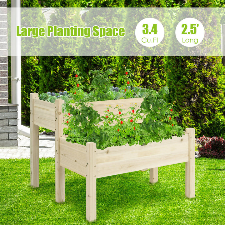 2 Tier Wooden Raised Garden Bed Elevated Planter Box w/Legs Drain Holes Image 5