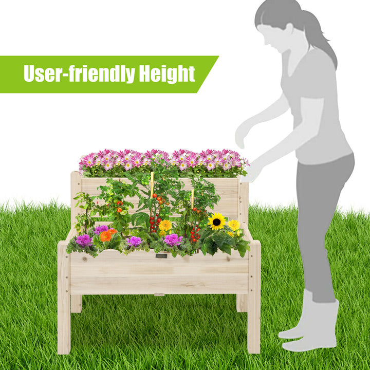 2 Tier Wooden Raised Garden Bed Elevated Planter Box w/Legs Drain Holes Image 7