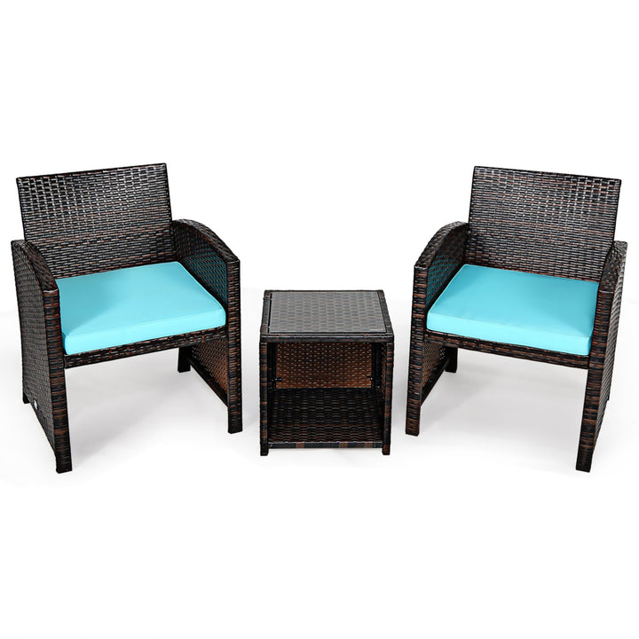 3PCS Rattan Patio Conversation Furniture Set Yard Outdoor w/ Cushions Image 5