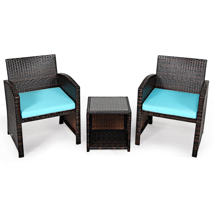 3PCS Rattan Patio Conversation Furniture Set Yard Outdoor w/ Cushions Image 1