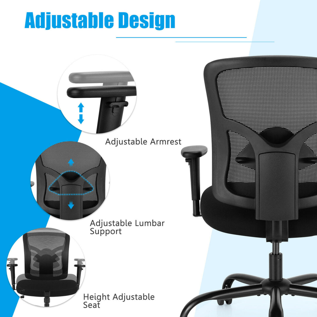 400LBS Mesh Big and Tall Office Chair Swivel Task Chair w/ Lumbar Support Image 10