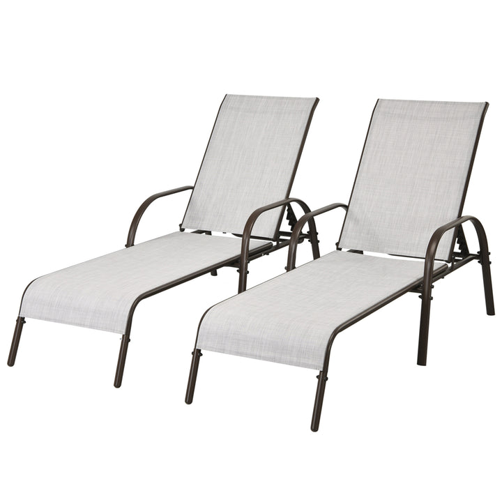 2PCS Adjustable Chaise Lounge Chair Recliner Patio Yard Outdoor w/ Armrest Grey Image 2