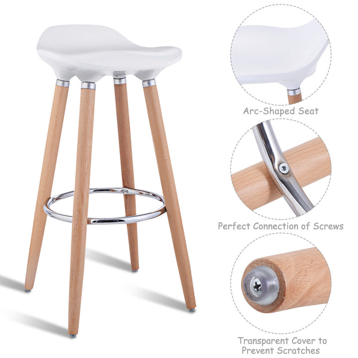 Set of 2 ABS Bar Stool Breakfast Barstool W/ Wooden Legs Kitchen Furniture White Backless Image 5