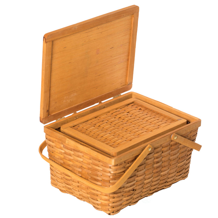 Woodchip Picnic Storage Basket with Cover Large Small Movable Handles Camping Outdoor Image 7