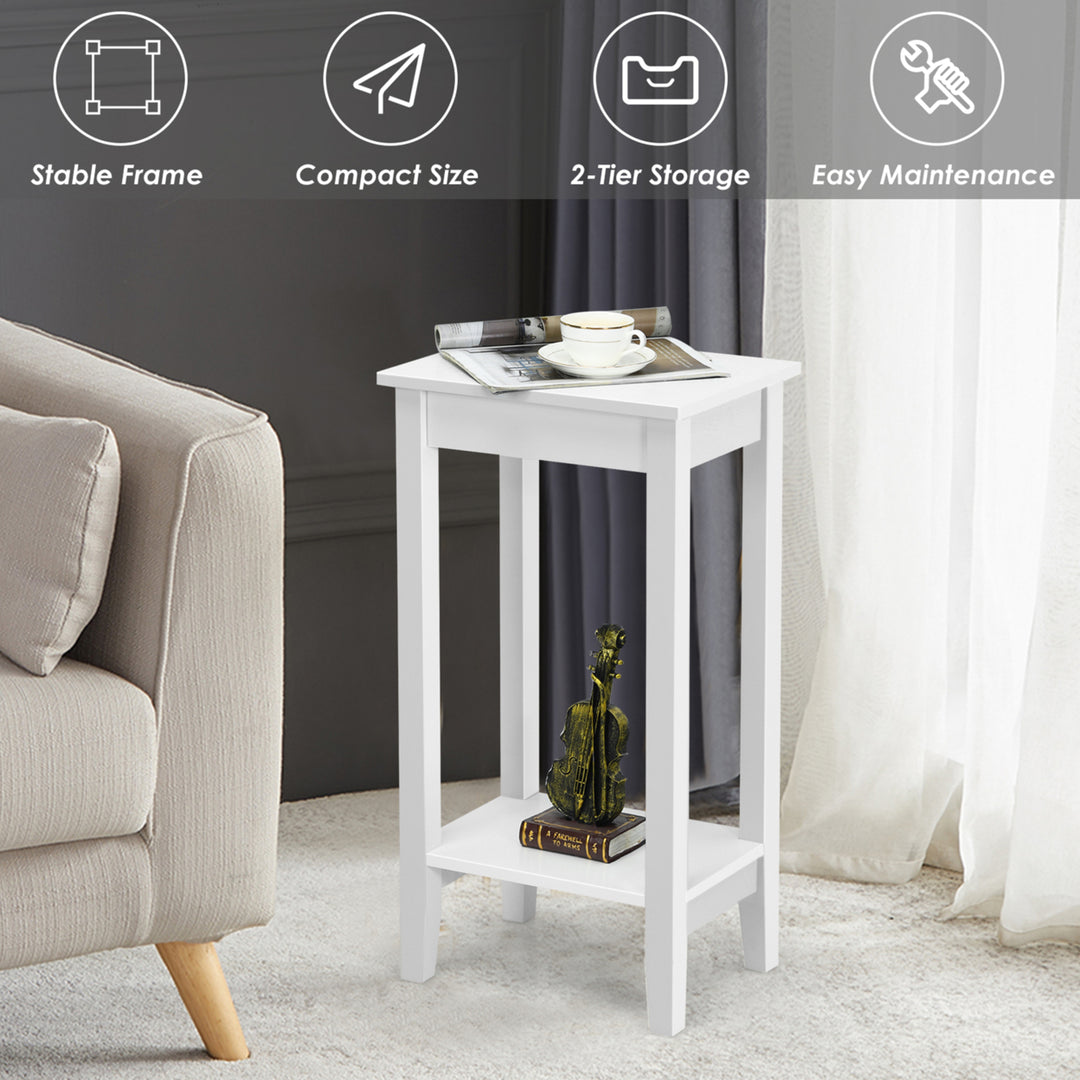 2-Tier Nightstand End Side Table Coffee Table Wooden Legs Bedroom Image 2