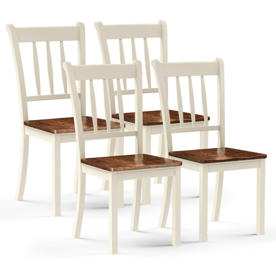 4PCS Wooden Dining Side Chair High Back Armless Home Furniture White Image 1