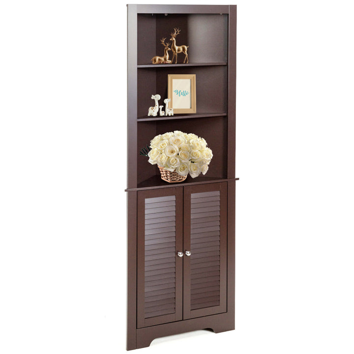 Bathroom Corner Storage Cabinet Free Standing Tall Bathroom Cabinet W/3 Shelves Image 1