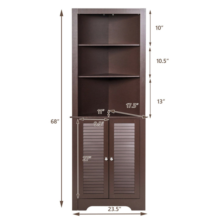 Bathroom Corner Storage Cabinet Free Standing Tall Bathroom Cabinet W/3 Shelves Image 2