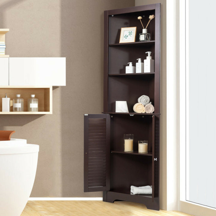 Bathroom Corner Storage Cabinet Free Standing Tall Bathroom Cabinet W/3 Shelves Image 3