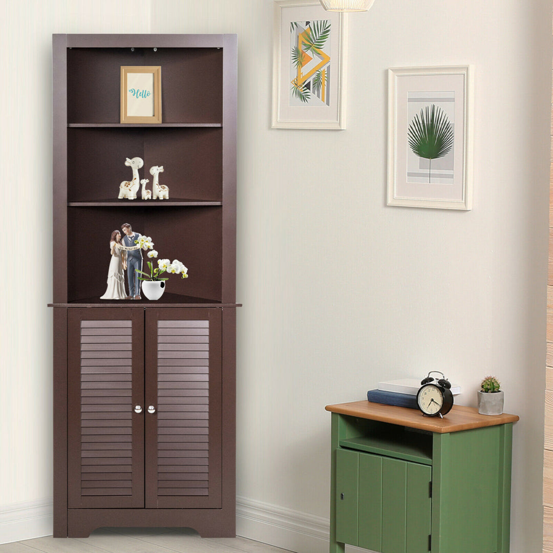 Bathroom Corner Storage Cabinet Free Standing Tall Bathroom Cabinet W/3 Shelves Image 4