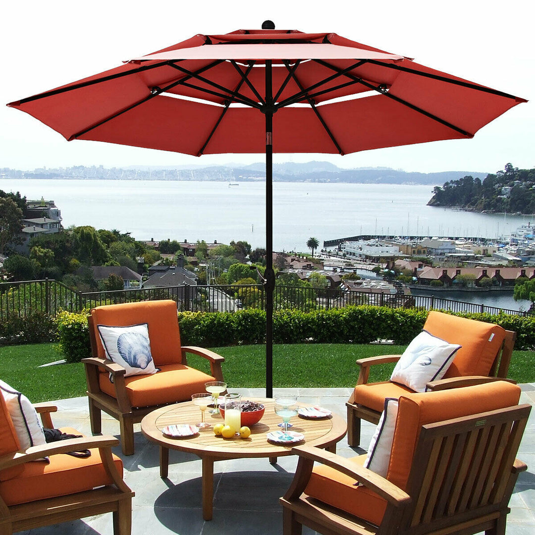 10ft 3 Tier Patio Market Umbrella Aluminum Sunshade Shelter Double Vented Image 8