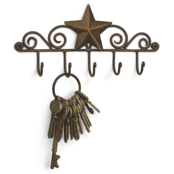 Star Key Rack Exclusive Key Holder Wall Organizer - Aged Copper Rustic Western American Decor Image 1