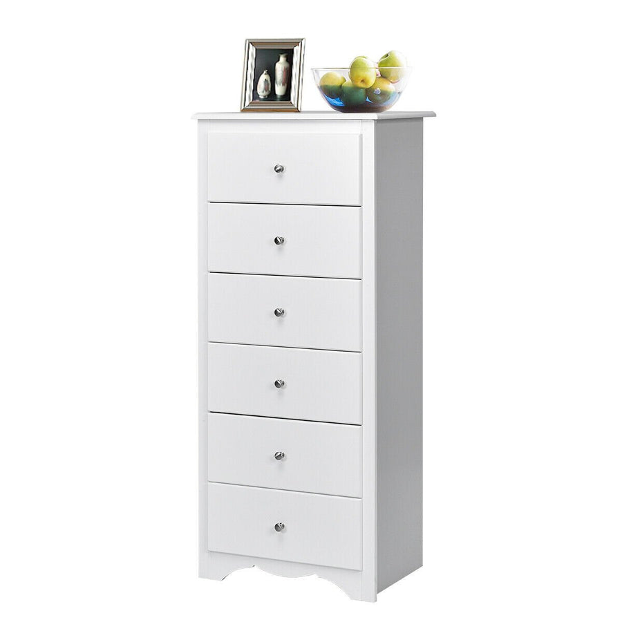 6 Drawer Chest Dresser Clothes Storage Bedroom Tall Furniture Cabinet White Image 1