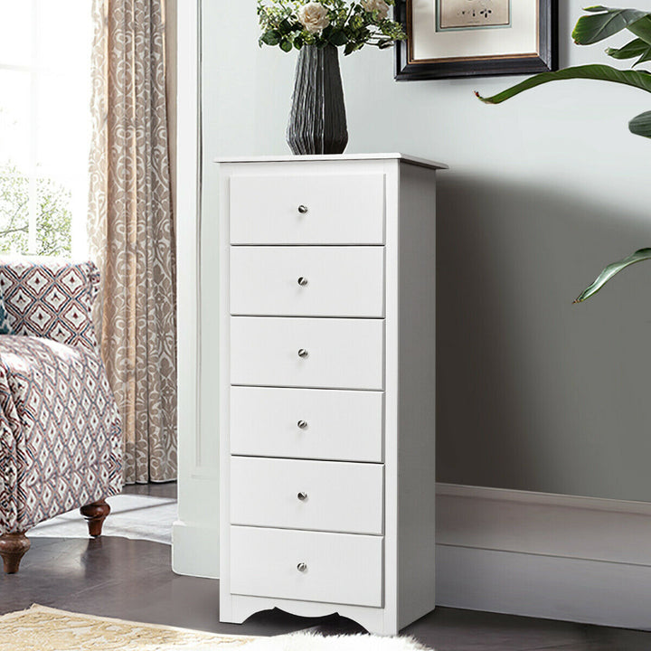 6 Drawer Chest Dresser Clothes Storage Bedroom Tall Furniture Cabinet White Image 3