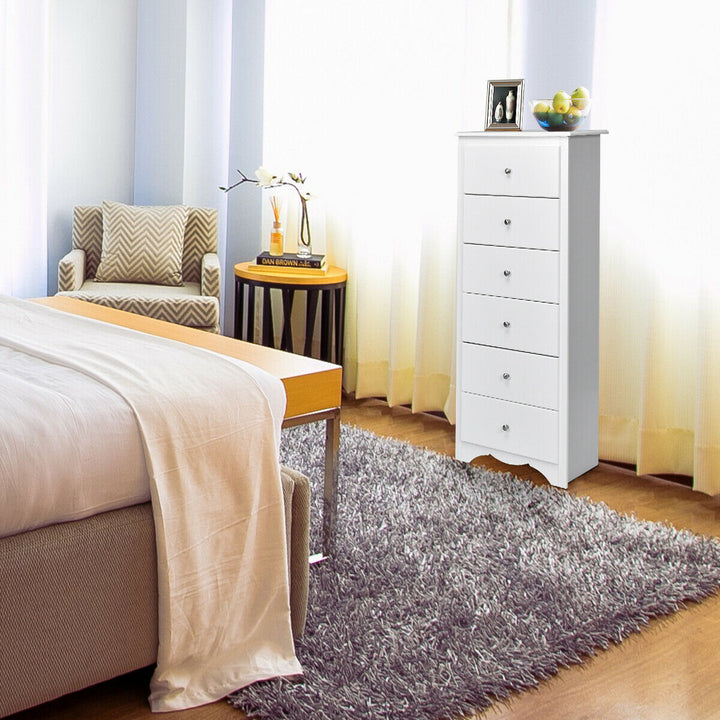 6 Drawer Chest Dresser Clothes Storage Bedroom Tall Furniture Cabinet White Image 5