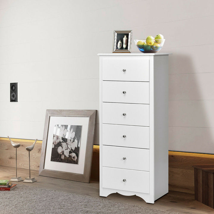 6 Drawer Chest Dresser Clothes Storage Bedroom Tall Furniture Cabinet White Image 6