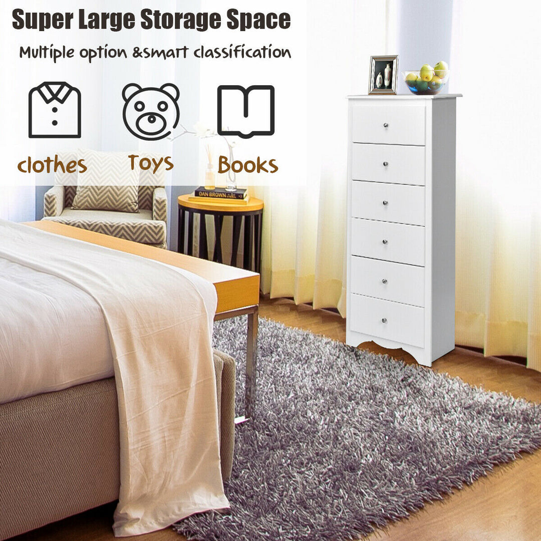 6 Drawer Chest Dresser Clothes Storage Bedroom Tall Furniture Cabinet White Image 8