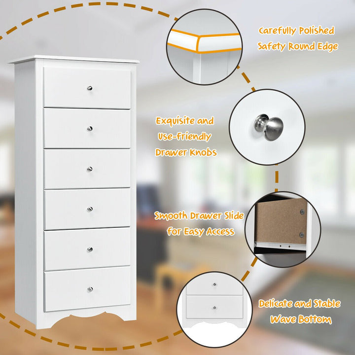 6 Drawer Chest Dresser Clothes Storage Bedroom Tall Furniture Cabinet White Image 9