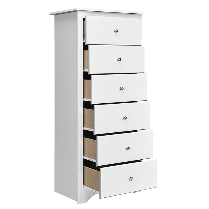 6 Drawer Chest Dresser Clothes Storage Bedroom Tall Furniture Cabinet White Image 10