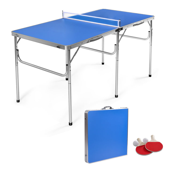 Folding Table Tennis Table Portable Ping Pong Table w/ 2 Paddles and 2 Balls Image 1