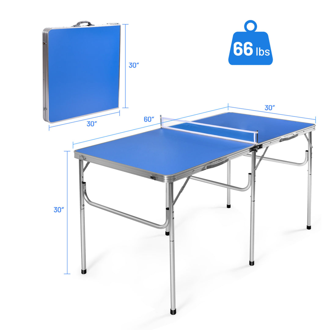 Folding Table Tennis Table Portable Ping Pong Table w/ 2 Paddles and 2 Balls Image 2