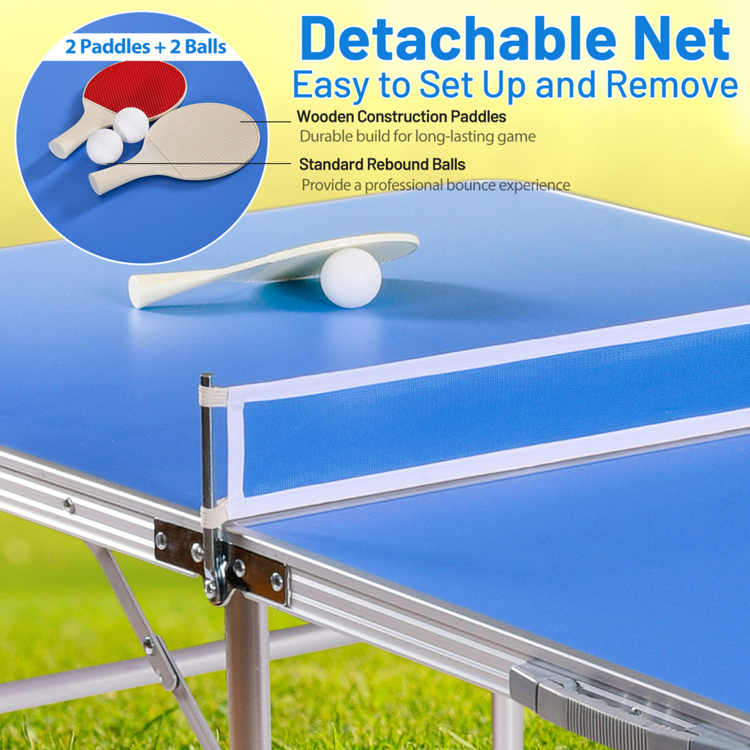 Folding Table Tennis Table Portable Ping Pong Table w/ 2 Paddles and 2 Balls Image 7