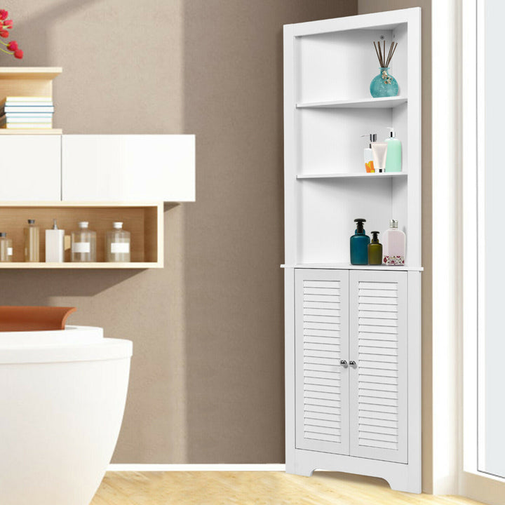 Bathroom Corner Floor Cabinet Tall Bathroom Storage Cabinet w/ Shelves Image 3