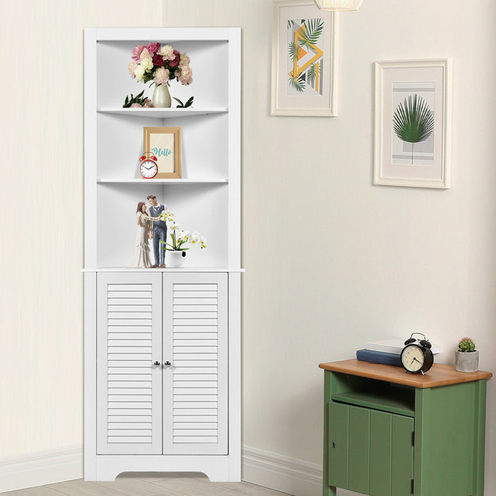 Bathroom Corner Floor Cabinet Tall Bathroom Storage Cabinet w/ Shelves Image 4