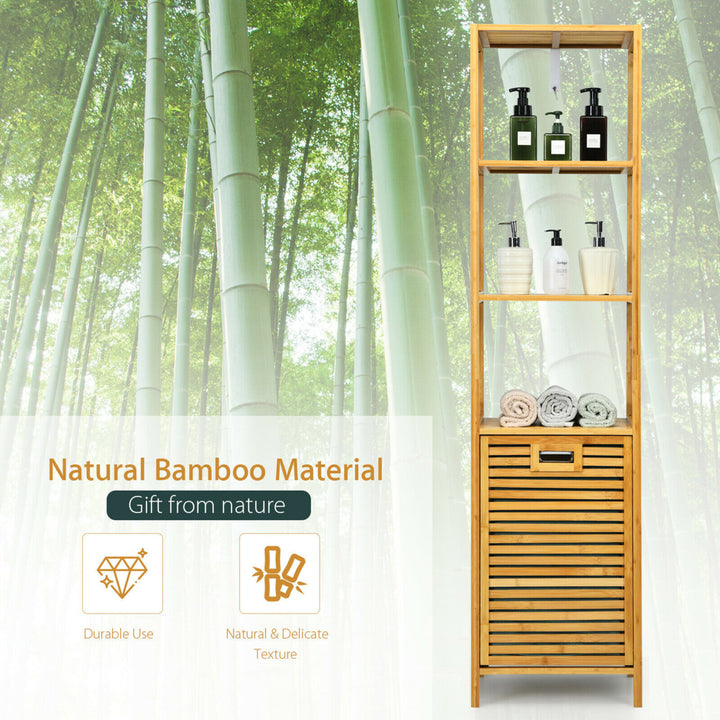 Bathroom Tilt-out Laundry Hamper Bamboo Tower Hamper w/3-Tier Shelves Image 6