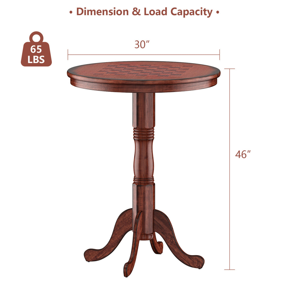 42" Pub Bar Round Table Chess Table Bistro Vintage W/Checker Top and Pedestal Base Image 2