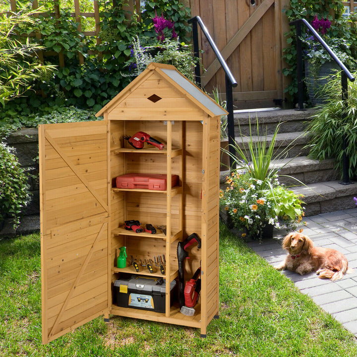 Outdoor Storage Shed Lockable Wooden Garden Tool Storage Cabinet W/ Shelves Image 3