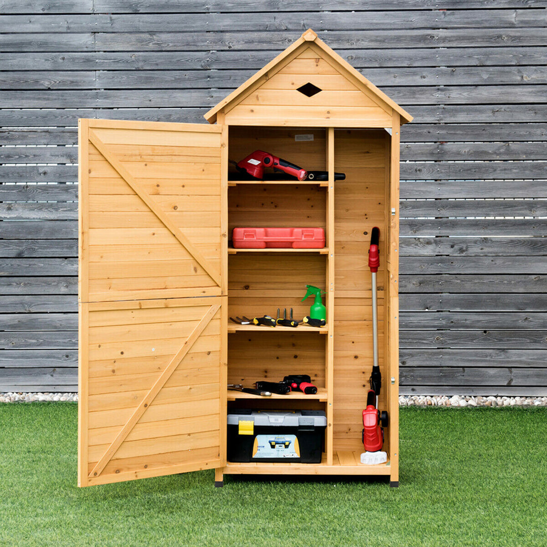 Outdoor Storage Shed Lockable Wooden Garden Tool Storage Cabinet W/ Shelves Image 4