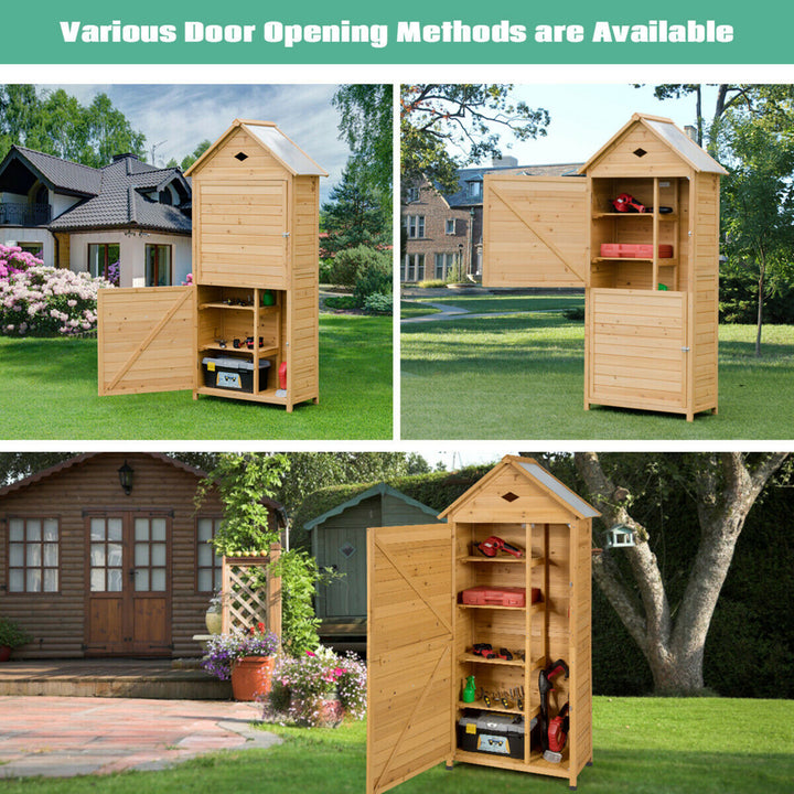 Outdoor Storage Shed Lockable Wooden Garden Tool Storage Cabinet W/ Shelves Image 5