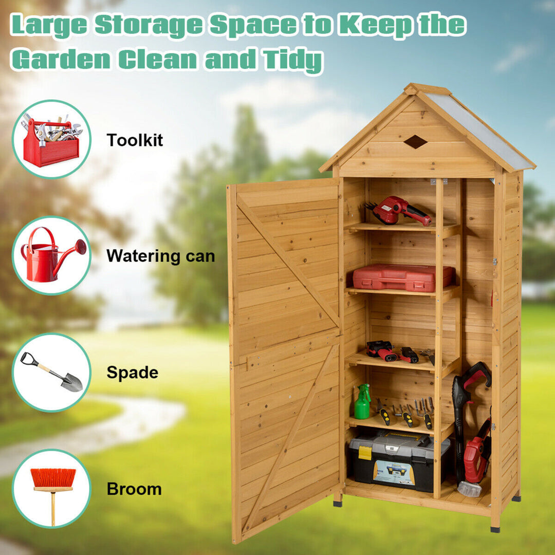 Outdoor Storage Shed Lockable Wooden Garden Tool Storage Cabinet W/ Shelves Image 7